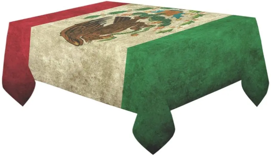 Grunge Mexican Flag Home Décor Vinage Mexico Green Red Modern Fabric Desk Cover Table Cloth