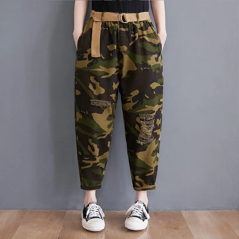 

Autumn Hole Camouflage Harem Pants Female 2022 New Spring Summer High Waist Pants Women Clothing Casual Nine Points Pants aq550