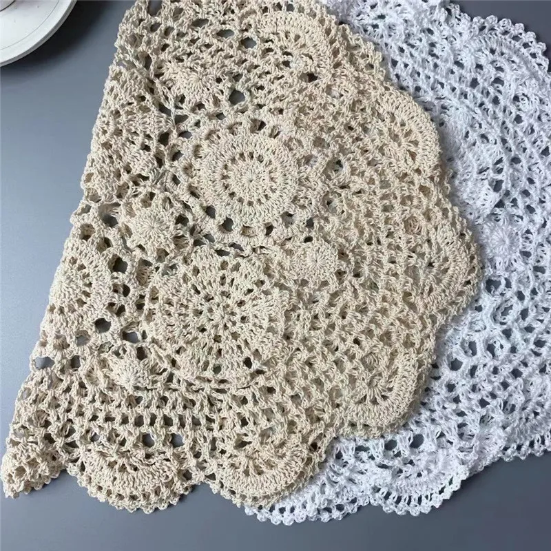 Vintage Oval Table Cloth Handmade Crochet Coaster Placemat Tablecloth Cup Glass Kitchen Dining Mat Pad Wedding Christmas Decor