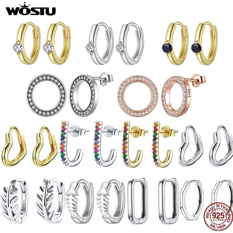 WOSTU Forever Circle Stud Earrings 100% 925 Sterling Silver Original Drop Shape Hoop Earrings For Women Lady Fine Jewelry Gift