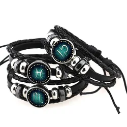 Multilayer Leather Bracelet 12 Constellation Zodiac Sign Men's Women's Braided Bracelets Leo Scorpio Virgo Jewelry