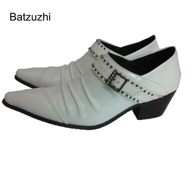 

Batzuzhi White Wedding Men's Leather Shoes 6.5CM High-heeled Men's Shoes Pointed Toe Set Buckle Formal Wedding/Business Shoes