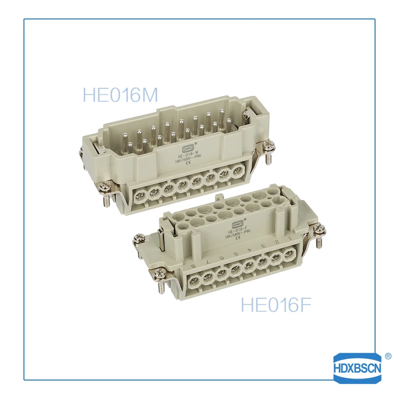 HDXBSCN Heavy Duty Connectors HDC-HE-016 F/M 16pin Industrial rectangular Aviation connector Plug 16A 500V