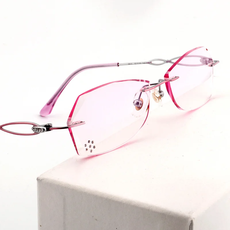 

090 women rimless eyeglasses frame Diamond-cut rimless glasses RXable titanium eyeglasses frames for women prescription eyewear