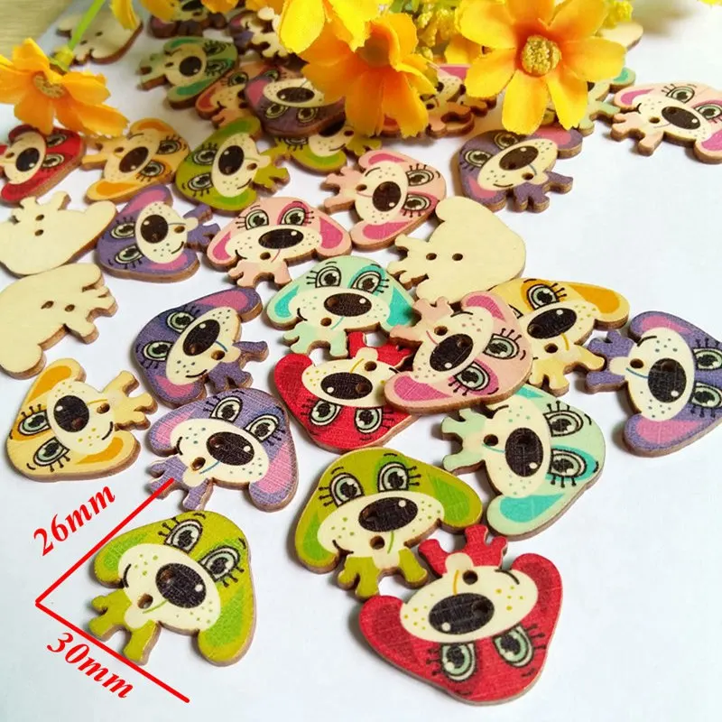 50Pcs/pack dog Buttons 2 Holes Mixed Wood Buttons for Crafts Sewing Scrapbooking Embelishmentsaccessories Scrapbook