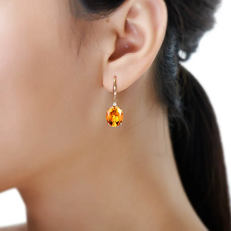 Jellystory Fashion Silver 925 Jewellery Earrings with Oval shaped Citrine gemstones Drop Earrings for Women Wedding Party Gifts