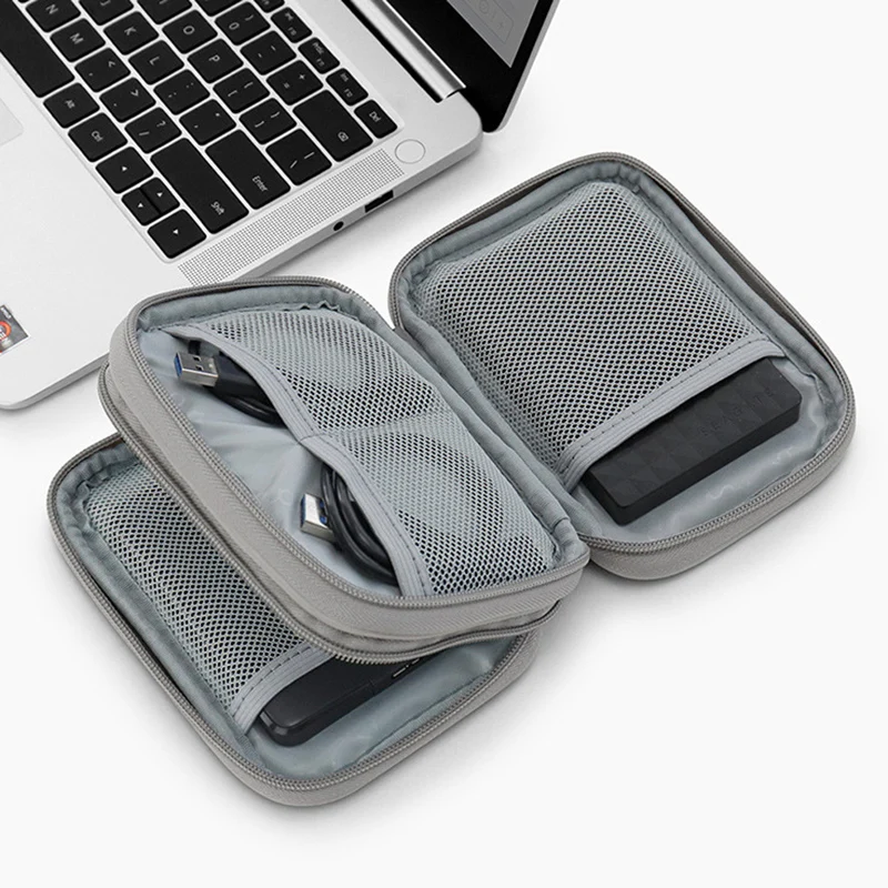 2023 Portable PU Mobile HDD Storage Bags Digital Accessories Organizer Double Layer Waterpfoof Small Storage Pouch Charger Bags