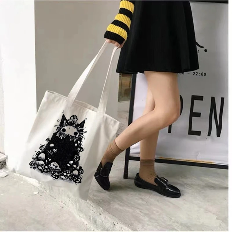 Women Canvas Shopping Bag Female Canvas Bag Funny Mushroom Eco Handbag Tote Reusable Grocery Shopper Bags Students Book Bag