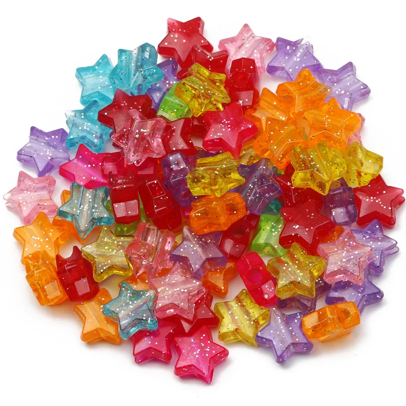 50 Uds. De cuentas acrílicas con purpurina de colores de 13mm, cuentas espaciadoras sueltas de estrella para costura, fabricación de joyería, collar de pulsera con dijes Diy