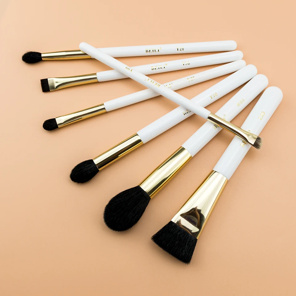 BEILI 7 pcs Makeup Brushes Set Pearl White Gold XGF Goat Hair Foundation Eyeshadow Blending Eyeliner Natural Make up Tools