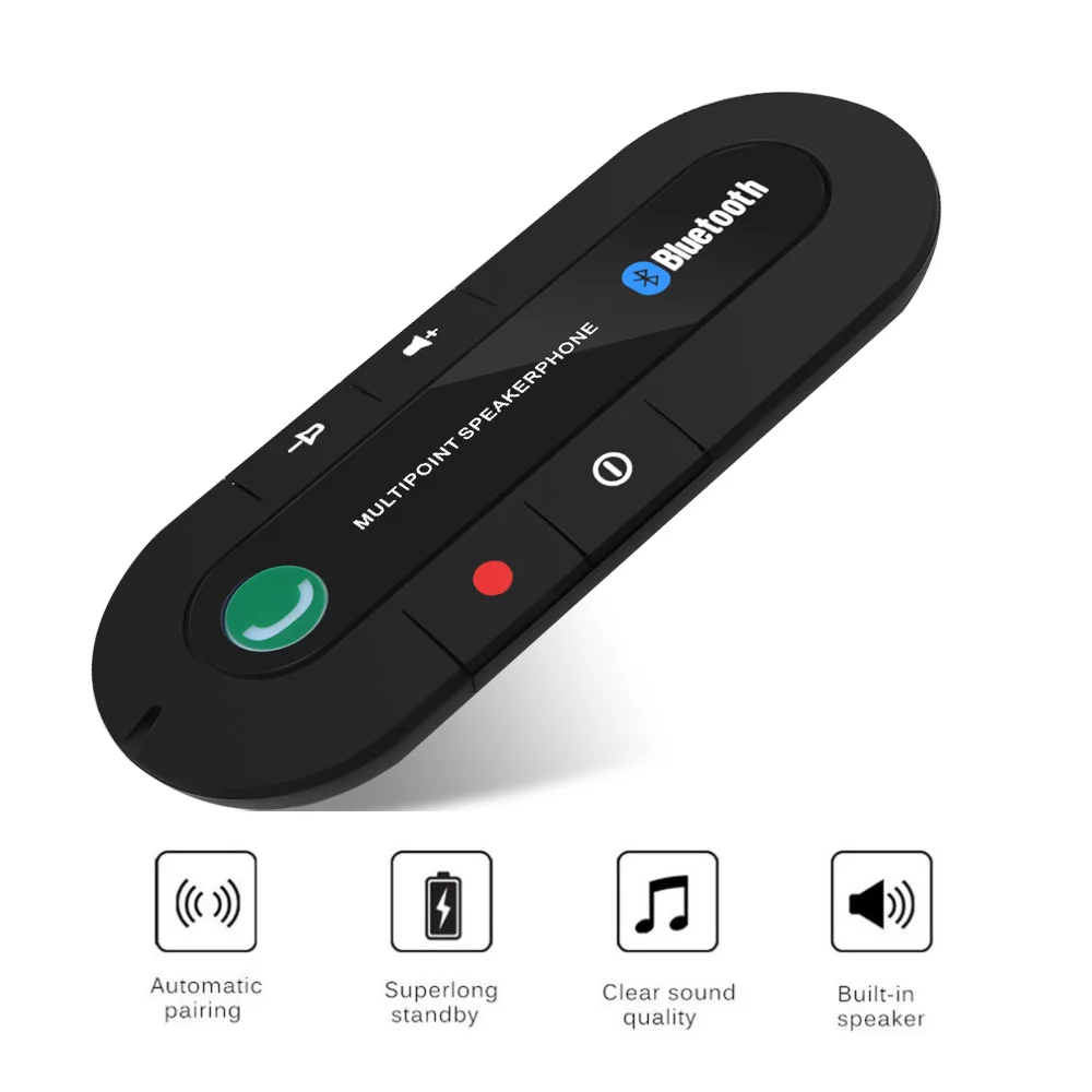 Handsfree Bluetooth Car Kit Sun Visor Clip Audio Adapter Wireless Receiver Multipoint Speaker Phone Auto Stereo Mp3 Player