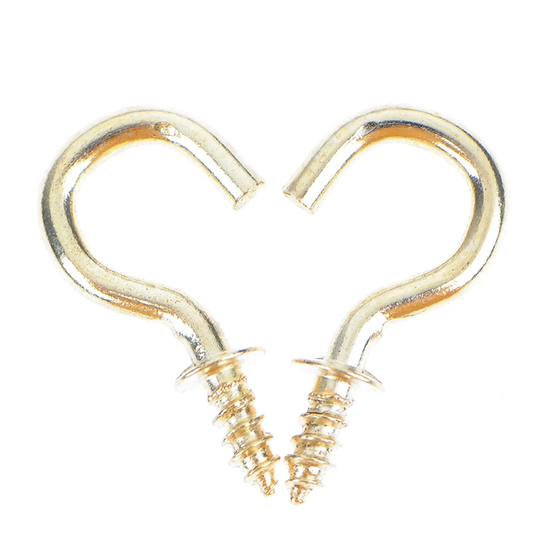 20pcs/lot 1/2 Inches Brass Plated Cup Hooks Shouldered Screw Hanging Hat Coat Peg Hanger Home Office Hardware Hooks