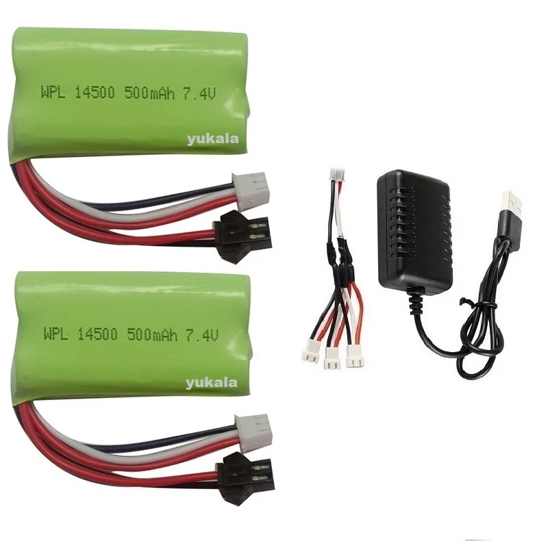 7.4V 500mAh 2S Li-ion Battery/charger For MN45 WPL D12 D90 RC Car Boat Gun 2s Lipo Battery With Charger RC Car Accessories 14500