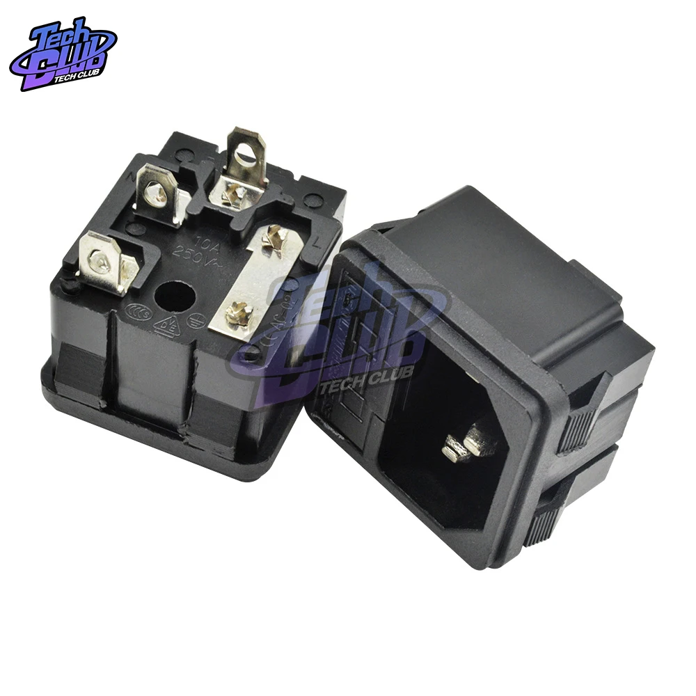 1Pc 10A 250VAC 4 Pin IEC320 C14 connettore di ingresso spina presa di alimentazione ca interruttore a bilanciere 10A portafusibile AC-01/01A AC -02 AC-03 AC-04