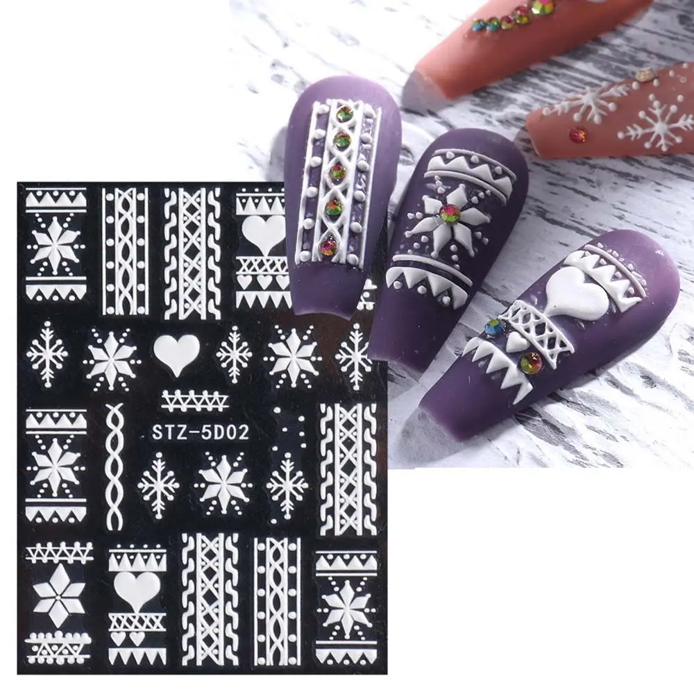 

Relief Snowflakes White Snow Christmas Manicure Design Nail Art Stickers 5D Nail Decals DIY Nail Art Decoration