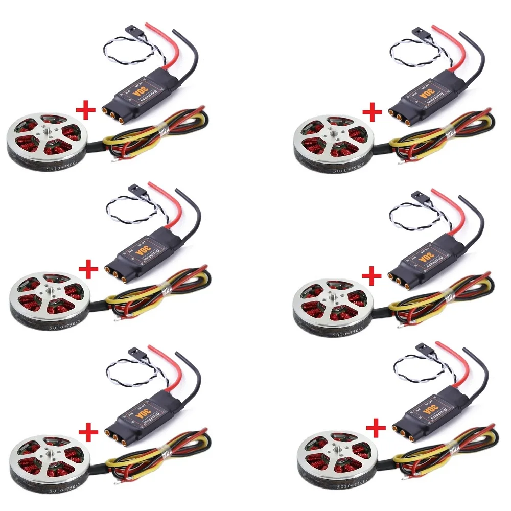 6Pcs Brushess 30A ESC OPTO 2-6S and 6Pcs 5010 360KV/750kv High Torque Brushless Motors for F550 ZD550 ZD850