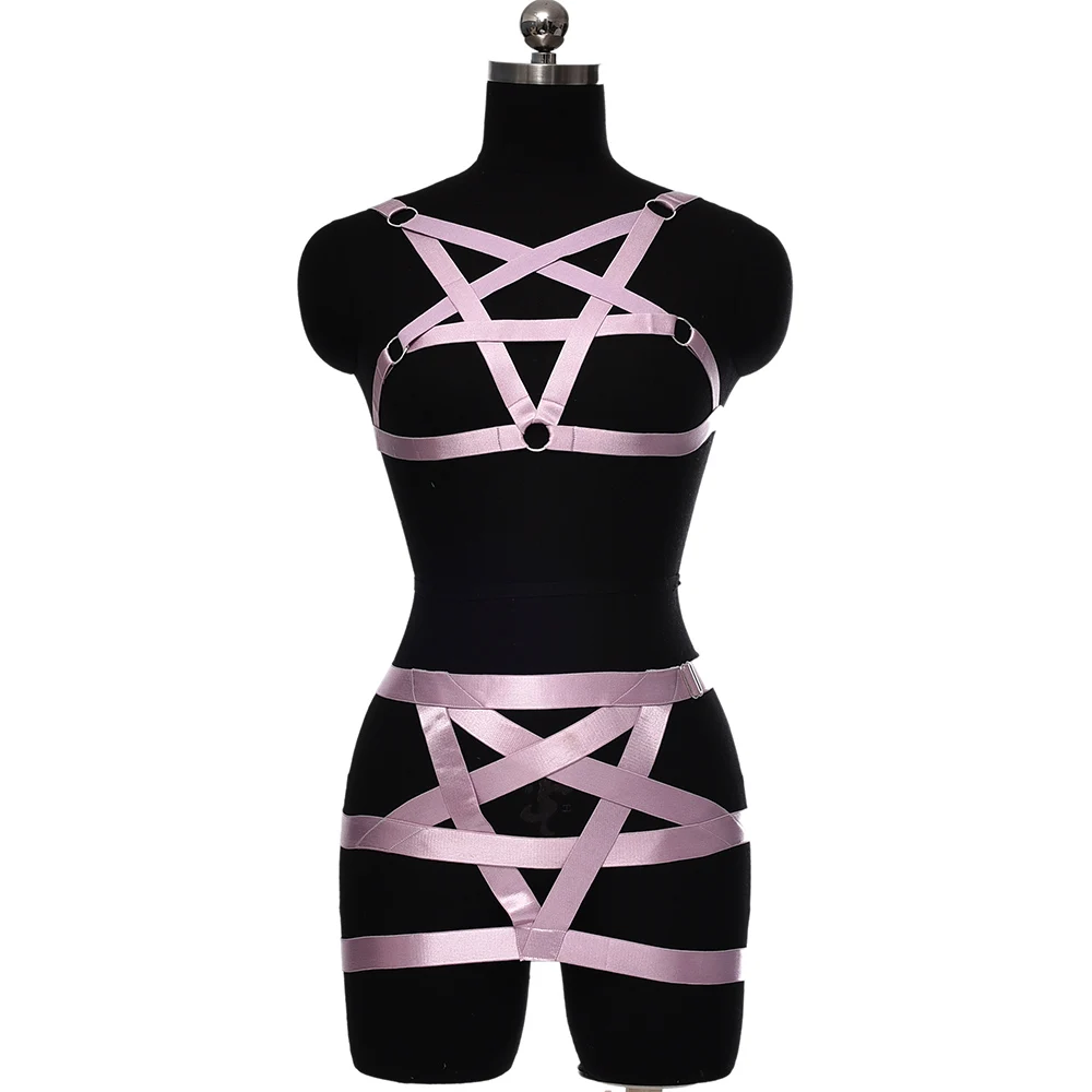 

Hollow Pentagram Elastic Body Harness Belt Set Goth Sexy Lingerie Cage Bra Women Fashion Adjust Bondage Pole Dance Body Cage