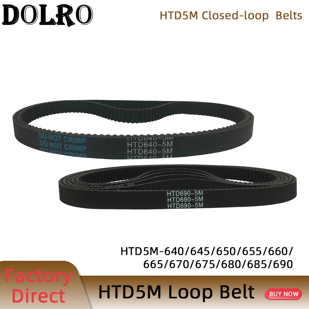 HTD5M Synchronous Timing belt Pitch length 640/645/650/655/660/665/670/675/680/685/690 mm width 9/10/12/15/20/25mm Rubber closed