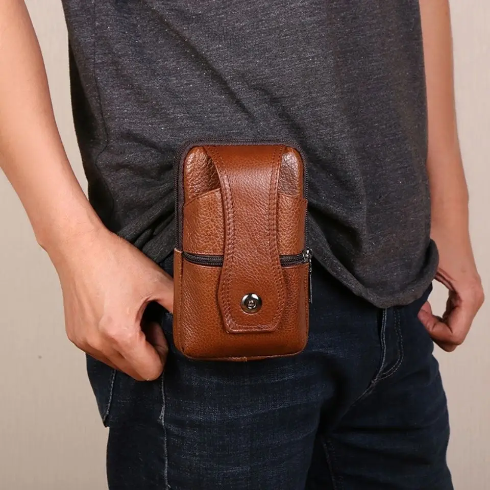 새로운 5.5 인치 7.2 인치 정품 가죽 휴대 전화 포켓 벨트, 수평 및 수직 야외 스포츠 동전 지갑 남성용