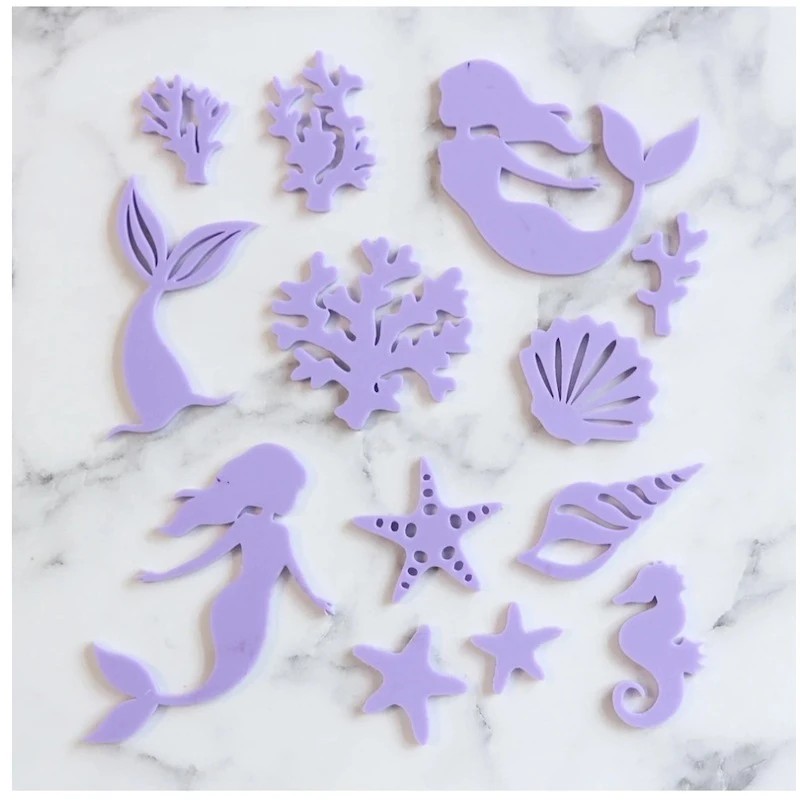 1PC Acrylic DIY Alphabet Mermaid Snowflake Embossed Baking Cake Fondant Mold Cookie Cutter Biscuit Cupcake Stamp Mold Cake Decor