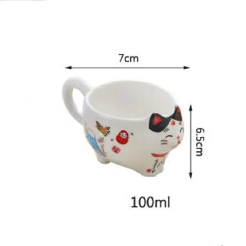 Japanese Style Fortune Cat Espresso Cups, Kawaii Lucky Cat Mug for Tea, Ceramic Tea, Coffee Cups with Handle, 100 ml