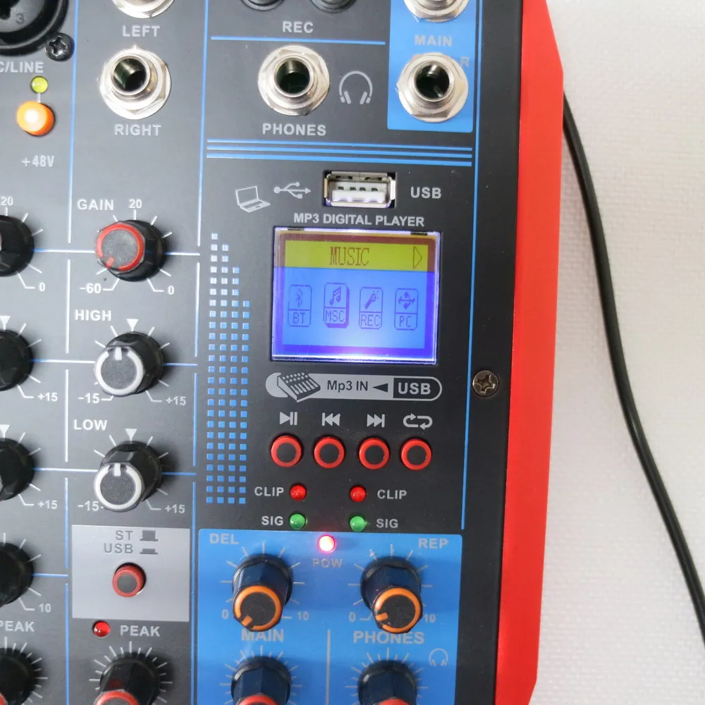 Micrófono condensador dinámico de 6 canales, mezclador de tarjeta de sonido Digital, Bluetooth, USB, ordenador, PC, portátil, en vivo, consola de Audio de 48V, guitarra