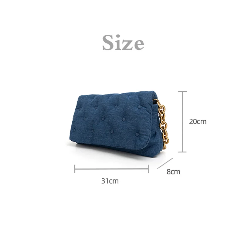 Vintag Denim Shoulder Bag Women New Thick Metal Chain Handbag Fashion Female Armpit Bag Denim Crossbody Bag bolso