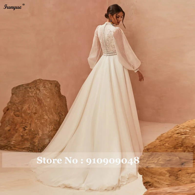 Robe De Mariée France Trouwjurk 2024 Kanten Appliques A-Lijn Eenvoudige Bruid Jurken Lange Mouwen Bruidsjurk Vestido De Noiva