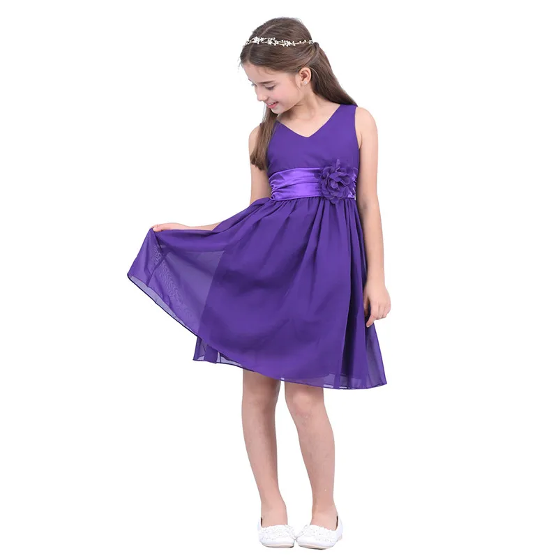 Vestidos de flores de gasa para niños y niñas, vestidos de baile con cuello en V, vestido de fiesta de verano, vestido de boda de primera comunión para niñas