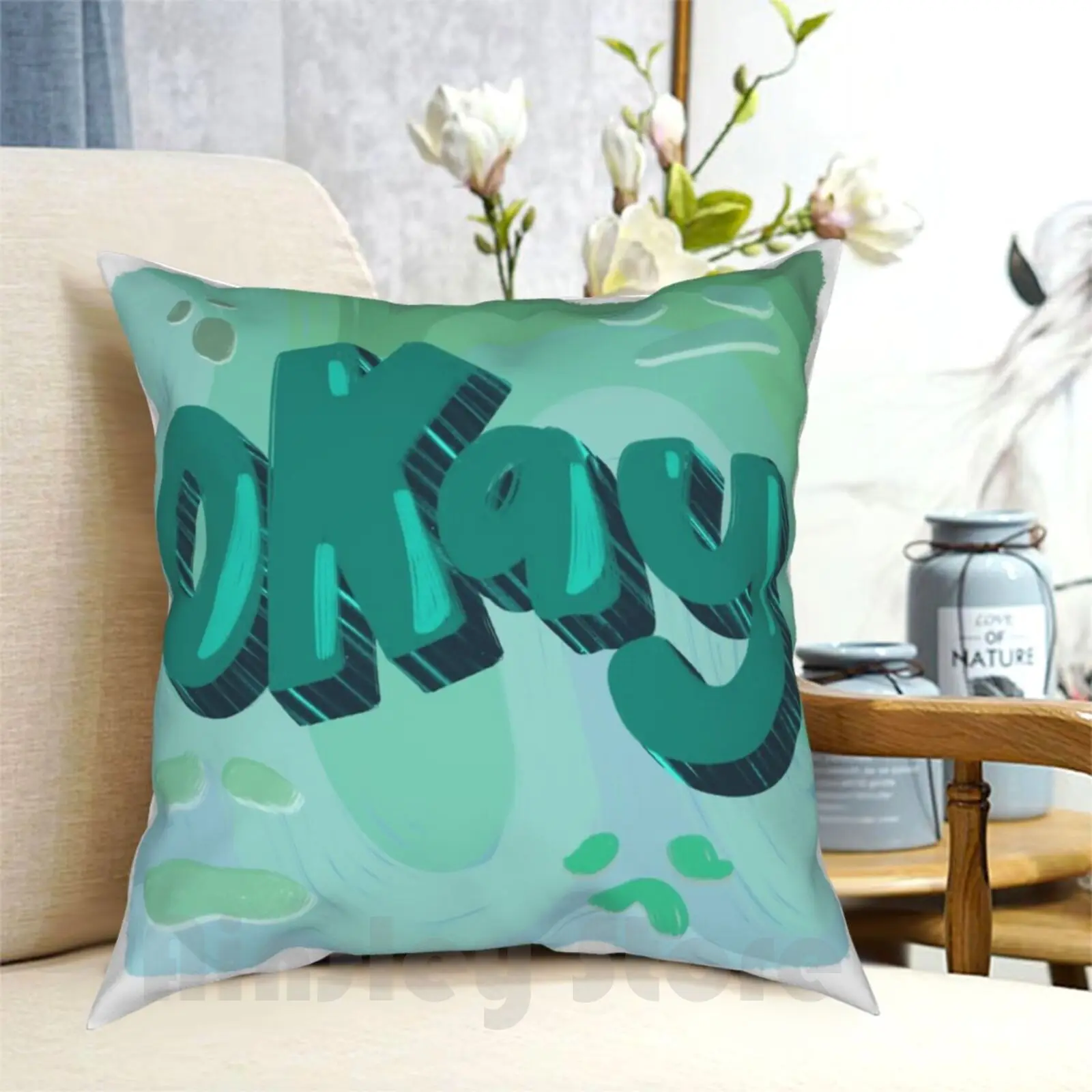 

Just Feeling Okay Pillow Case Printed Home Soft DIY Pillow cover Okay Meh Typography Sadface Ok Blue Green Teal