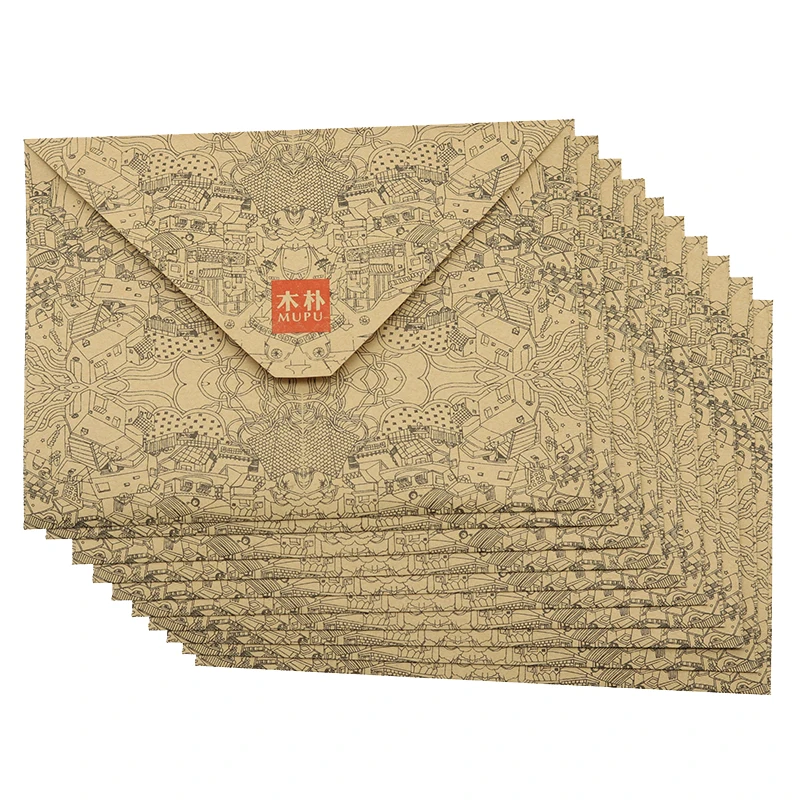 10pcs/Set Of Vintage Kraft Envelopes Business Card Style High Quality Wood Pak Envelope Wedding Invitation Envelope