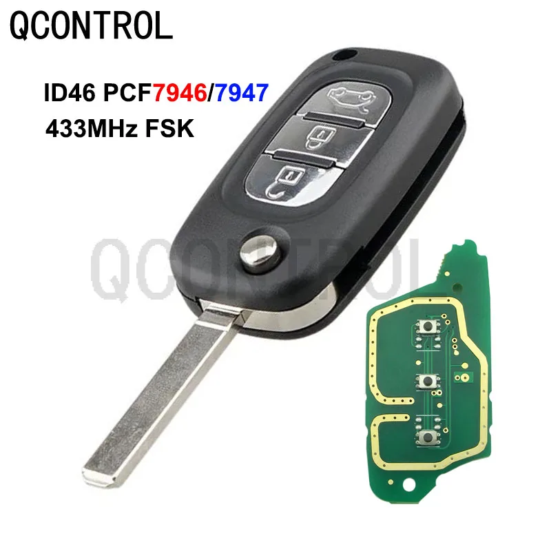 QCONTROL 3 Buttons Car Door Lock Remote Key Fit for Renault Clio Scenic Kangoo Megane 433MHz with PCF7946 / PCF7947 Chip