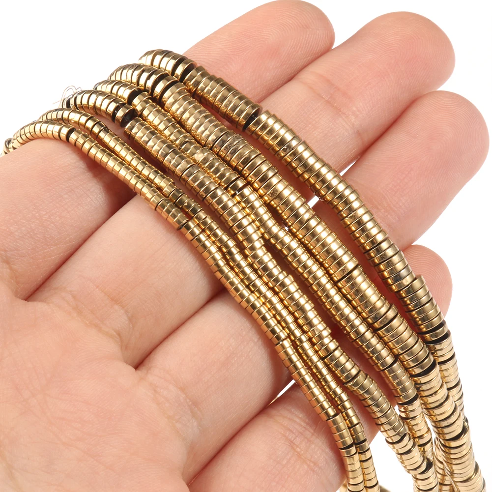 AAA+ Color Retention Gold-Plated Hematite Beads Natural Stone Round Cube Spacer Loose Beads for jewelry Making DIY Bracelet 15\'\'