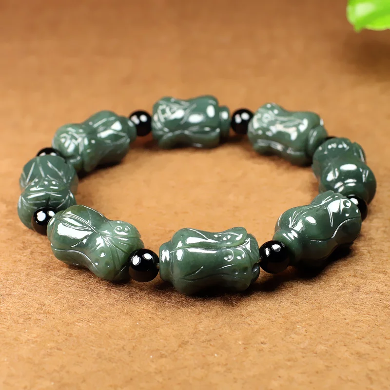 100% real jade Natural hetian black green jade bracelet handcarved beads jadite jade bracelets jade jewelry christmas bracelet