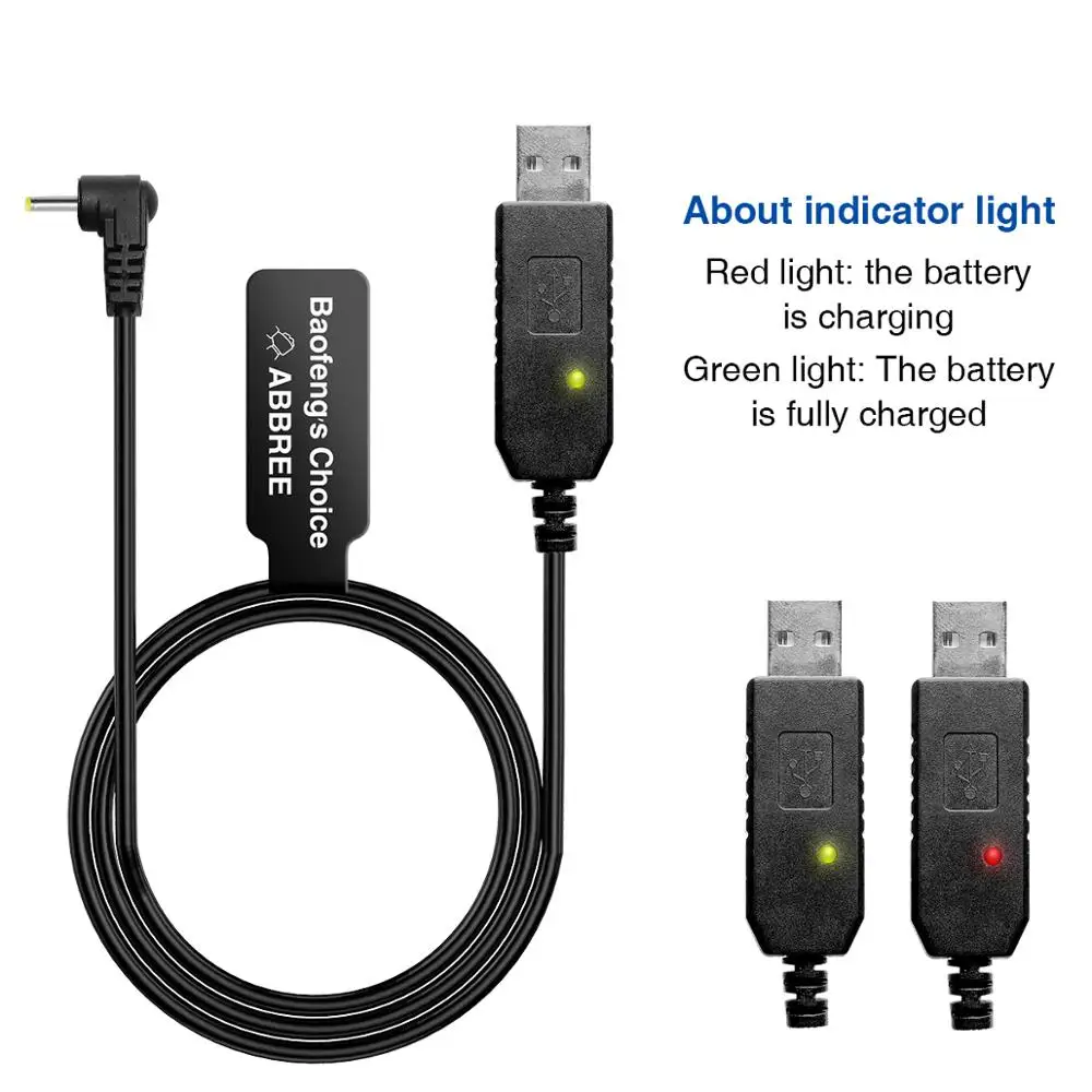 Baofeng USB Charger Cable with Indicator Light for BaoFeng UV-5R 3800 UV-10R UV-S9 PLUS AR-152 Battery Ham Radio Walkie Talkie