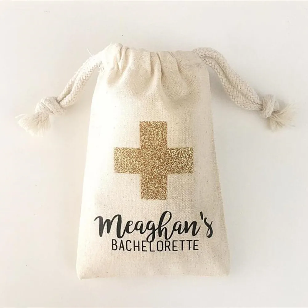 customize any text glitter Survival Kit Hangover Kit Bag | Muslin Wedding Bag | Bridesmaid Bachelorette Party Favours gift bags