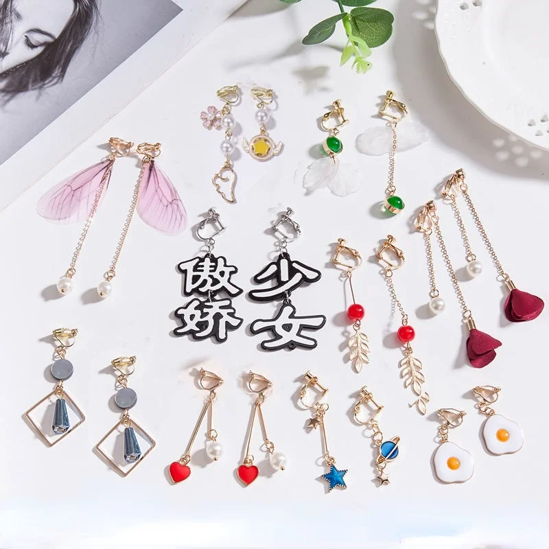 WENHQ Korean Style Women\'s Clip on Earrings No Pierced for Women Fashion Handmade Cuff Earrings Hypoallergenic Ear Clip Jewelry