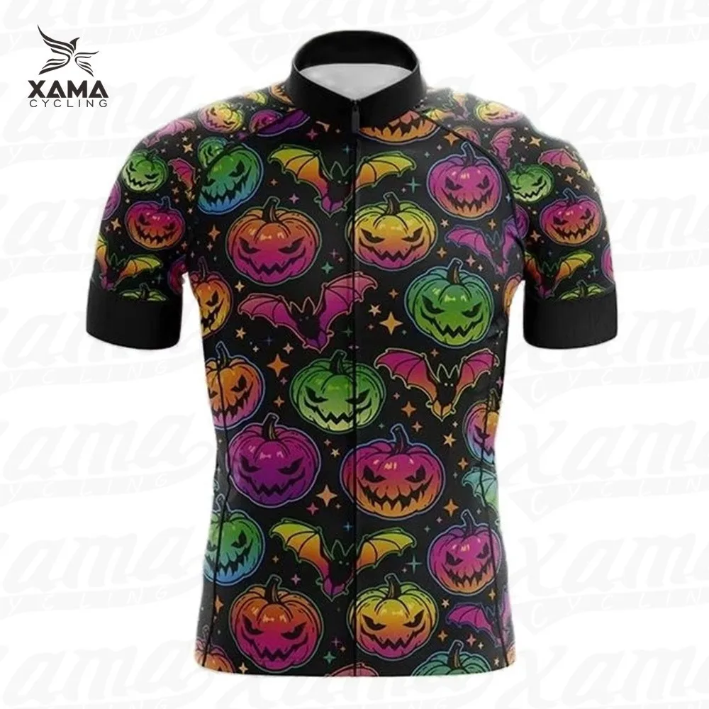 Xama Cycling Spooky Halloween Collection Short Sleeve Jerseys Christmas Element Costume Pro Cycle Unforme Quick Dry Bike Shirts