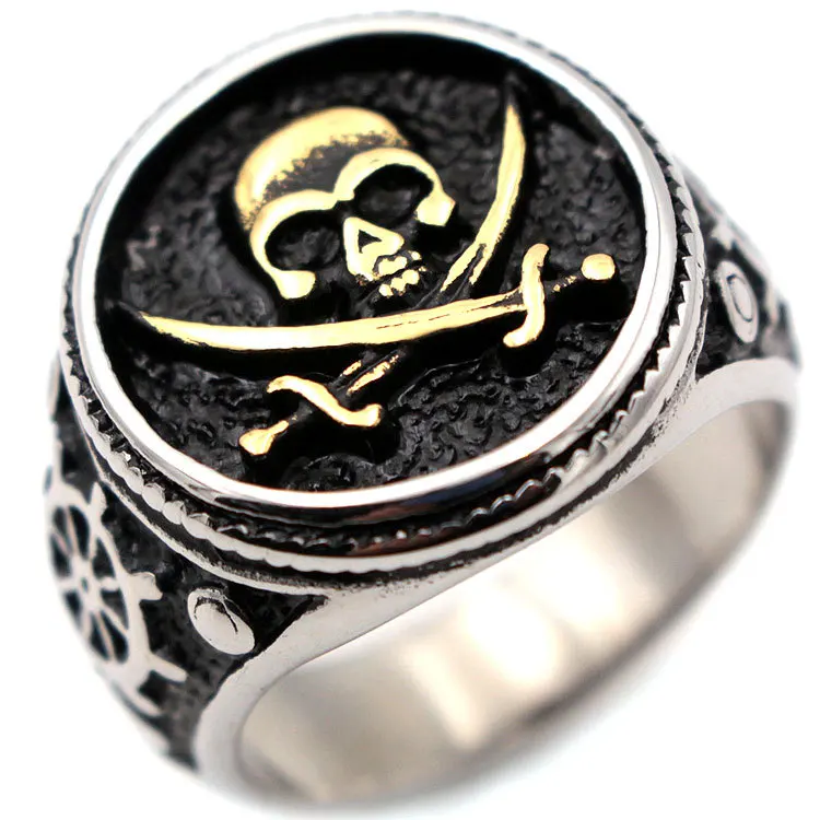 

AsJerlya Vintage Punk Golden Pirate King Rings Stylish Retro Style Titanium Steel Ring Rock Jewelry Accessories Dropshipping