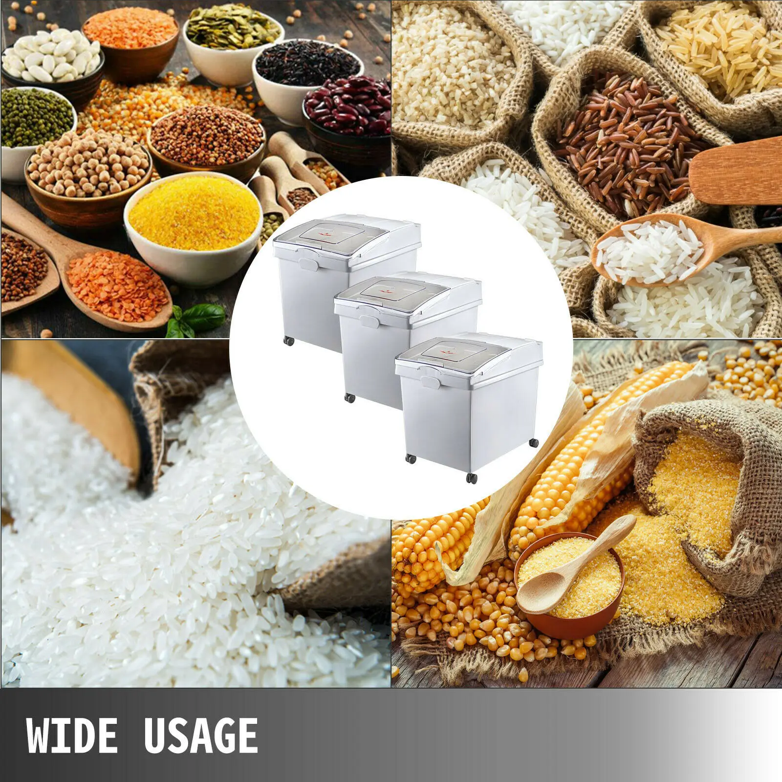 VEVOR Dry Ingredient Storage Bin with Scoop Caster Reliable Dustproof Healthy Flour Soybeans Restaurant Kitchen Commercial Home