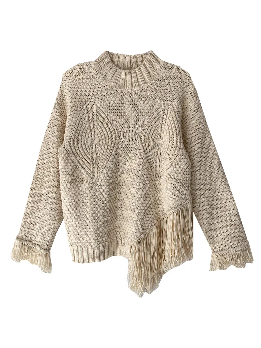 IHOBBY Irregular Design Fringed Tassel Sweater Women 2022 New Mid Length Lazy Temperament Hedging Knitwear