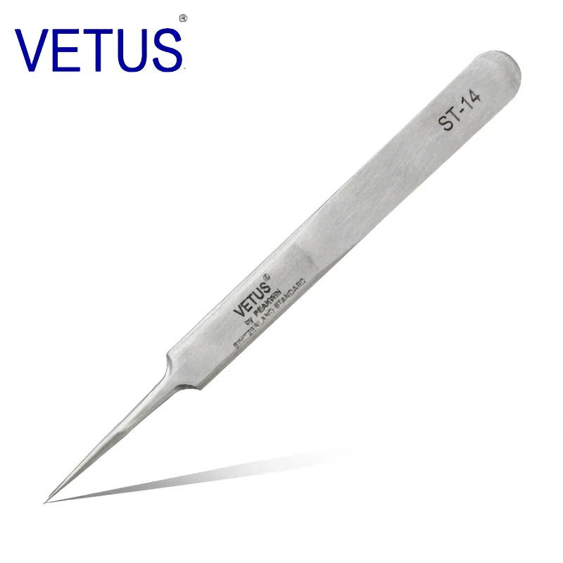 VETUS ST-14 ( 110mm ) High Precision Tweezers Stainless Steel Non-magnetic Acid-proof Pincers  Eyelashes Beauty Manicure Tools