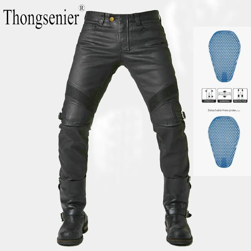 

Motorcycle Riding Denim Jeans Upgrade Coated Waterproof Locomotive Cycling Motocross Racing Drop-proof Pants With 4 Armor Pads