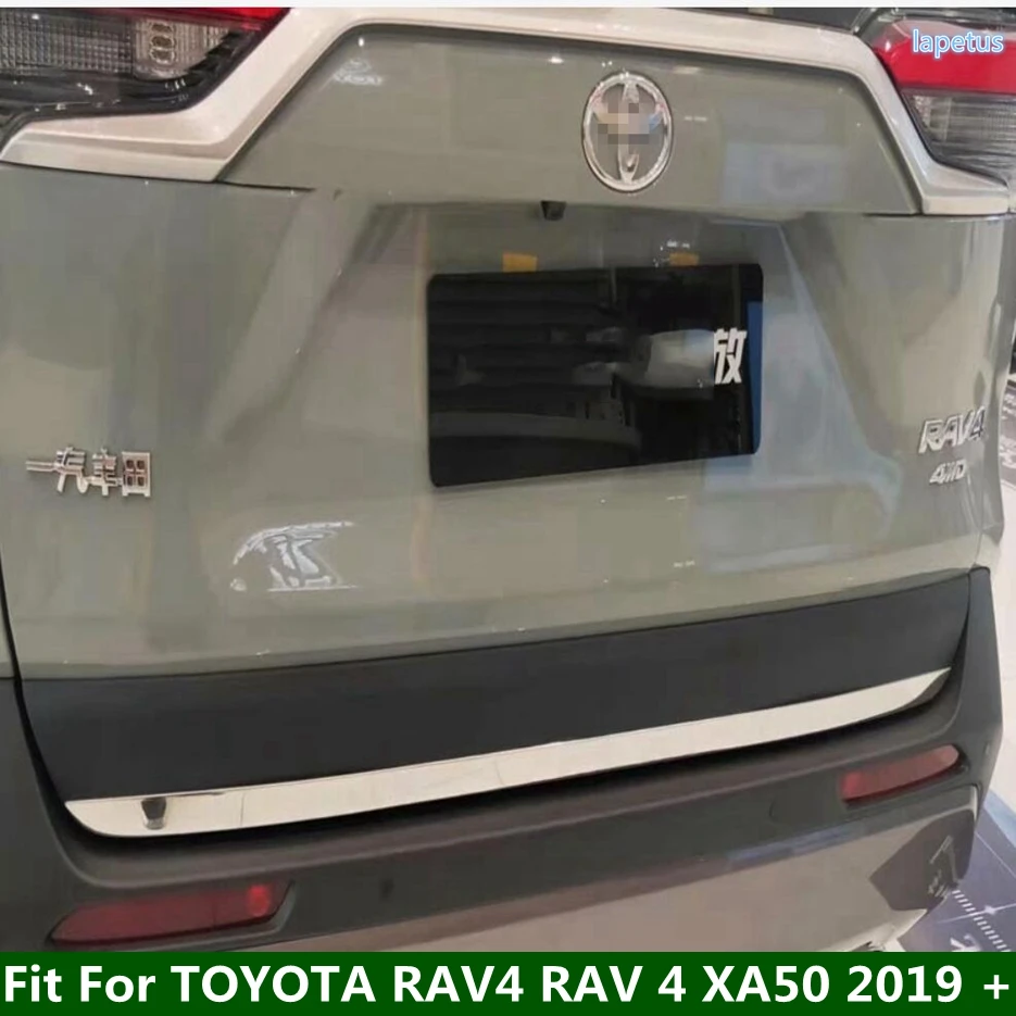 リアトランクテールゲートモールディングカバー、ステンレス鋼、シルバートリム、toyota rav4 xa50 2019-2023用グリッシュストリップ