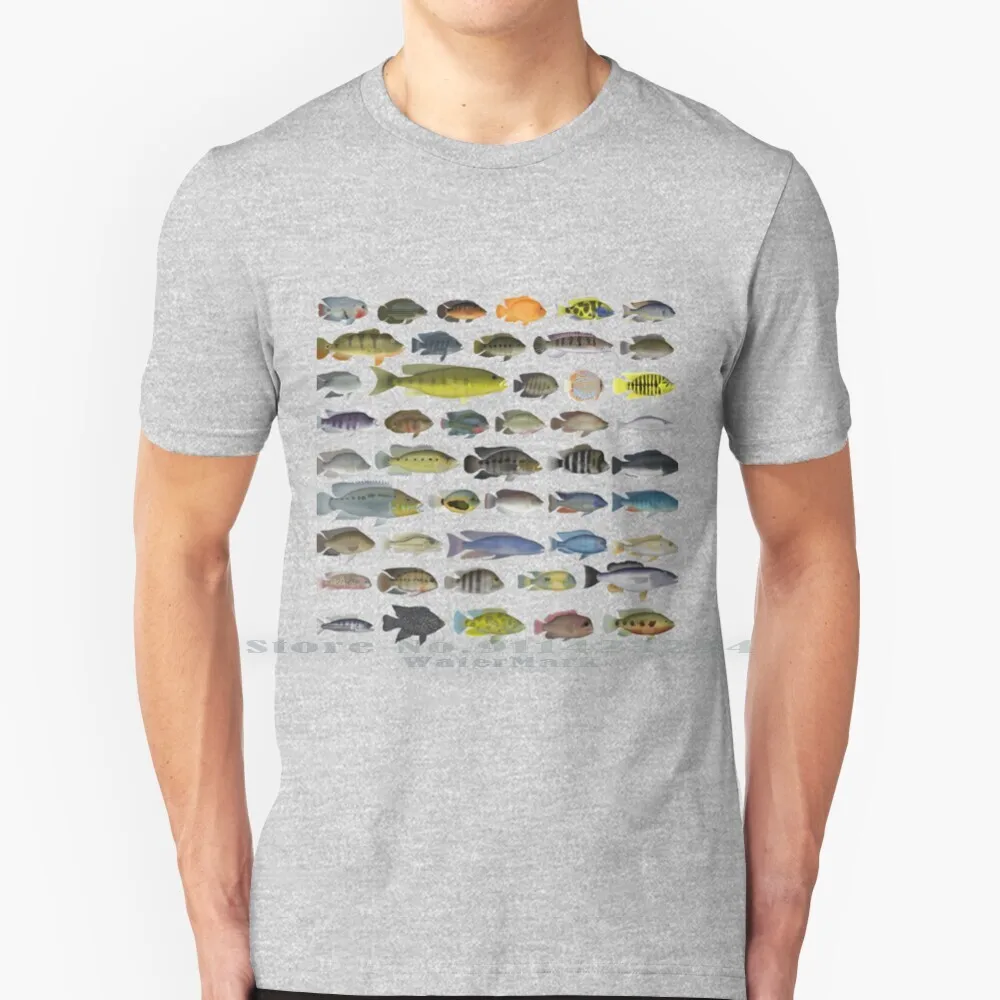 Cichlid Group T Shirt 100% Pure Cotton Fishing Cichlids Aquarium Africa America Central South Isreal Malawi Creative Trending