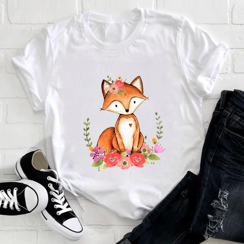 Woman tshirts kawaii fox Graphic t shirt Fashion Tops Female Tees O-neck Short Sleeve Femme Summer T-shirt Ladies  3XL