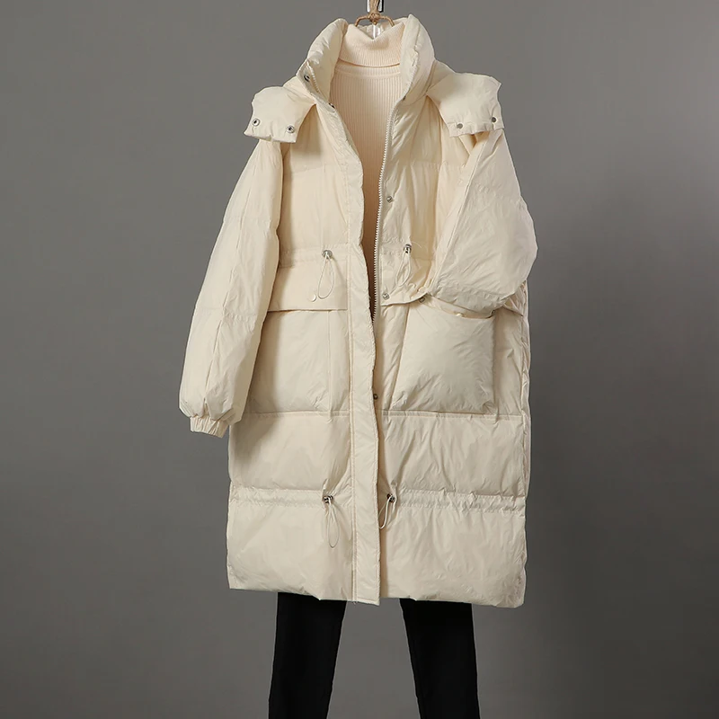 

Autumn Winter Womens Down Jackets Long Thick Warm Casual Coats white fashion Hooded Parka 2022