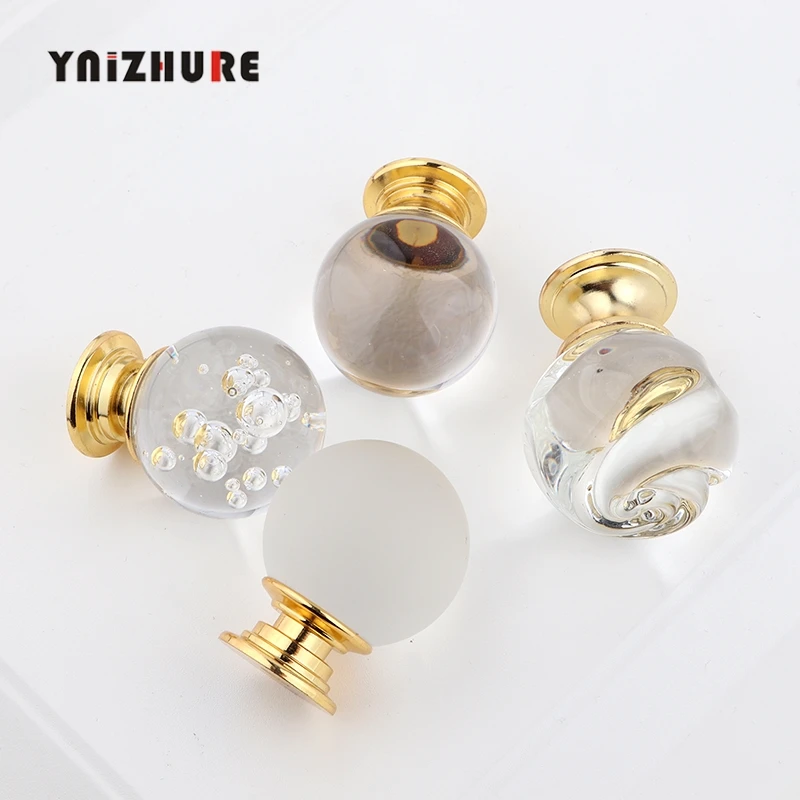 30mm Ball Shape Gold Design Crystal Glass Knobs Cupboard Drawer Kitchen Cabinet Pull Door Wardrobe Handles Hardware