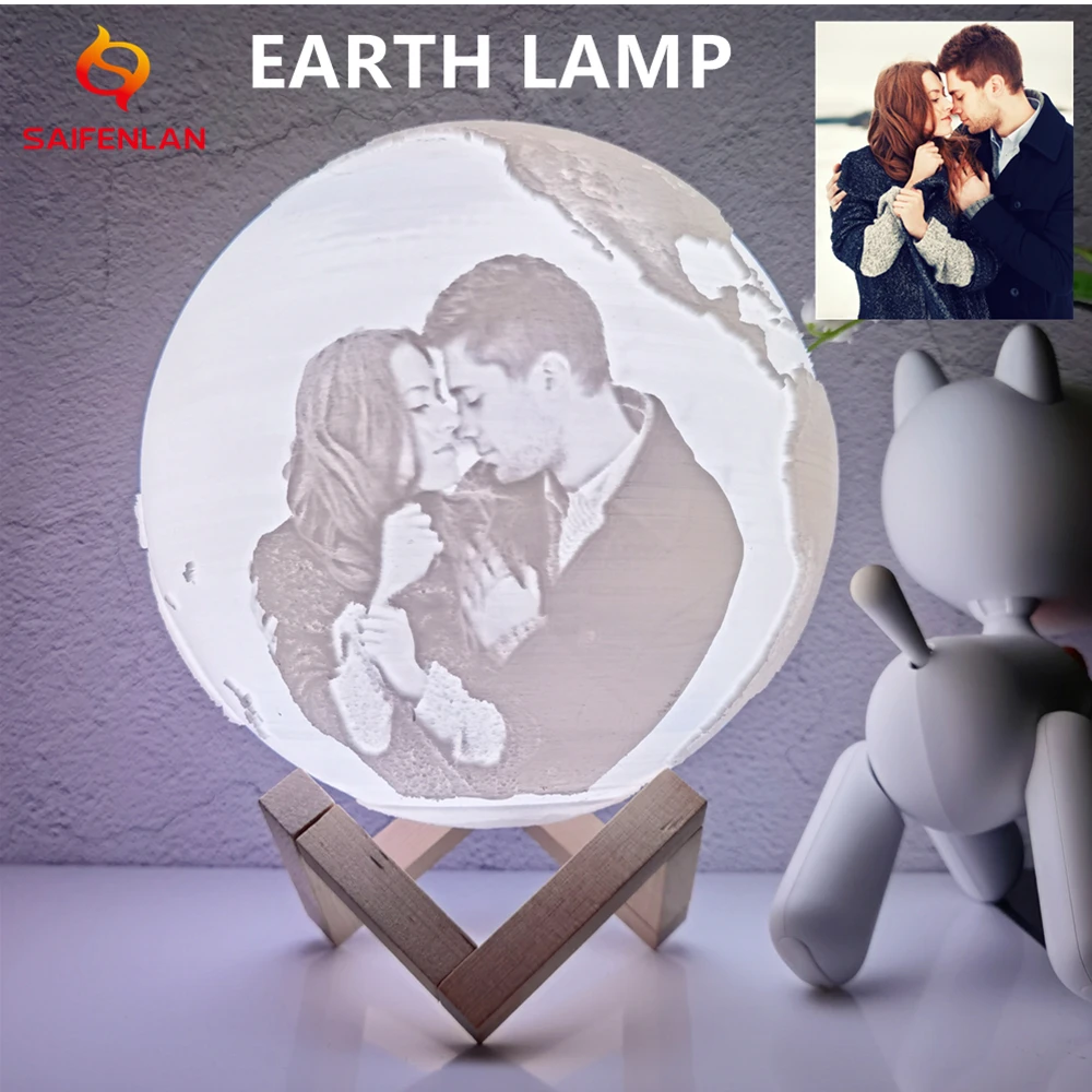 Customized Photo Earth Lamp Personalized Kids Wife's Gifts Night Light USB Charging Tap Control 2/3/16 Colors Bedroom Light