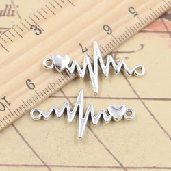 10pcs Charms ECG Heartbeat Connector Heart Link 17x31mm Tibetan Silver Color Pendants Antique Jewelry Making DIY Handmade Craft
